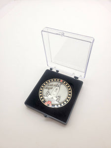 Acrylic coin case with "Support our Troops" coin displayed