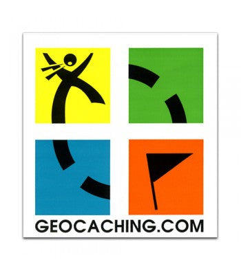 Geocaching.com 4 colour (yellow, green, blue, orange) square logo sticker.