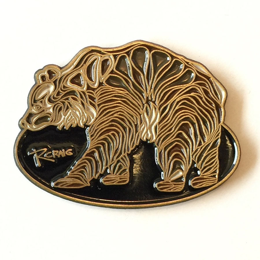 Bear shaped pin with done by Canadian artist Robbie Craig.