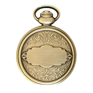 The back of the Retirement Pocket Watch Coin with a large space for up to 3 lines of text.  The coin is antique bronze