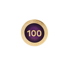 Gold pin for 100 finds in purple