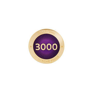 Gold pin for 3000 finds in purple