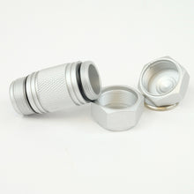 Silver mighty-mini aluminum cache completely open