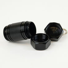 Black mighty-mini aluminum cache completely open