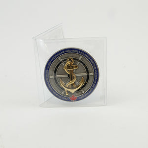 Single PVC pouch holding the Navy challenge coin