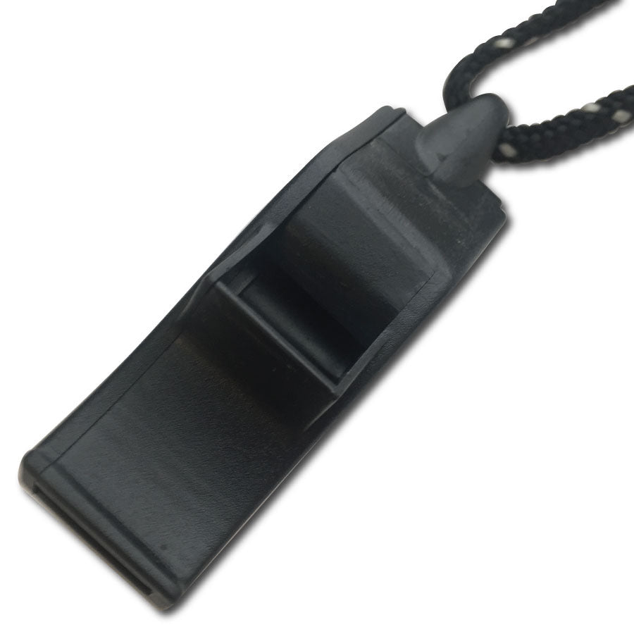 Black plastic whistle. 